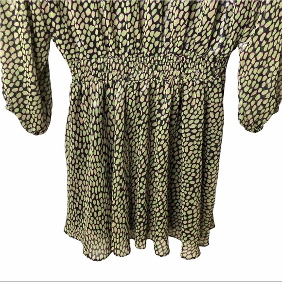 Nocturne Mini Wrap Dress Printed Size 42 Green Long Sleeve Elastic Waist - Picture 8 of 11